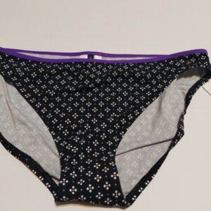 Nautica Swimwear Basic Fit Bikini Bottom Black Purple Trim Size 14 NWT MSRP $52
